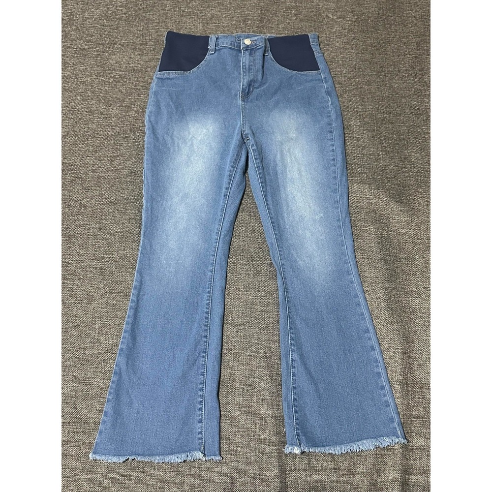 Unbranded Women's Stretchy Maternity Flare Raw Hem Jeans